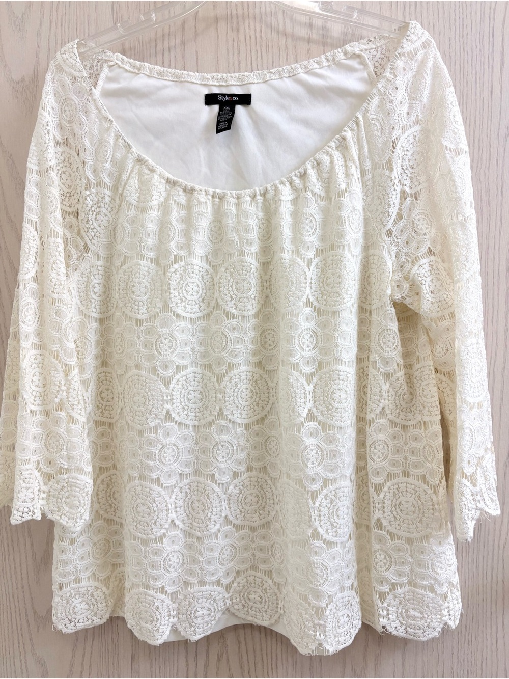 Style & Co. Cream Crochet Lace Scoop Neck Blouse